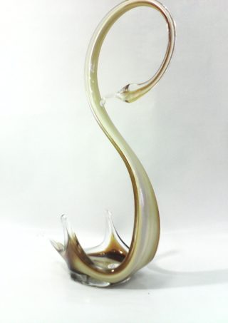 Caramel and White Hand Blown Glass Swan Candle Holder, Dish, Vase Item No. GB705
