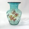 7" Transparent Blue Hand Blown Glass Vase w/ Hand Painted Flowers