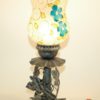 Hand Blown Crackle Glass Turquoise Flowers Table Lamp 12.5" Tall