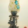 Hand Blown Crackle Glass Turquoise Flowers Table Lamp 12.5" Tall - Image 3