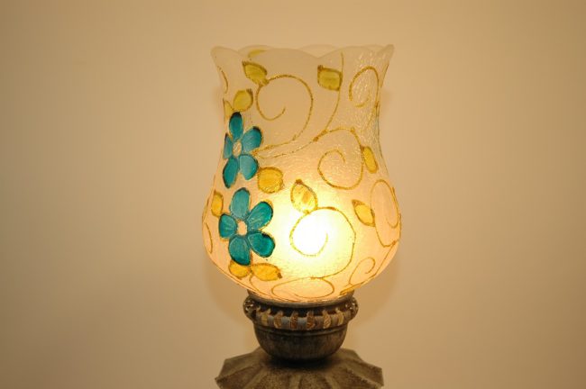 Hand Blown Crackle Glass Turquoise Flowers Table Lamp 12.5" Tall - Image 5