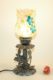 Hand Blown Crackle Glass Turquoise Flowers Table Lamp 12.5" Tall