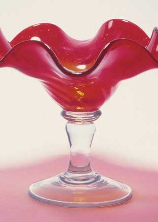 Set of 2 Red Hand Blown Glass Candy Dish