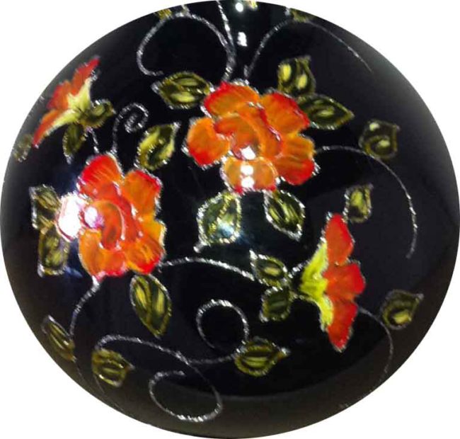 15" Black Hand Blown Glass Vase With Orange Flowers - Image 2