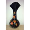 15" Black Hand Blown Glass Vase With Orange Flowers