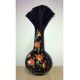 15" Black Hand Blown Glass Vase With Orange Flowers