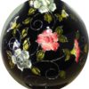 17" Black Hand Blown Vase With Pink and White Flowers - Image 2