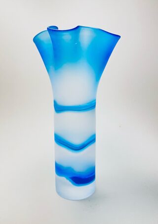 Clear - Royal Blue Hand Blown Glass Vase, Item No.V188