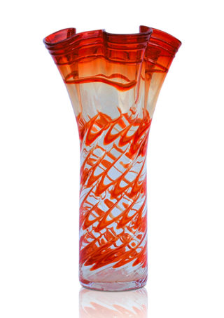 Twist Orange-Clear Hand Blown Glass Vase, Item No.V185