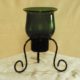 Wrought Iron and Dark Green Hand Blown Glass Vase or Candle Holder