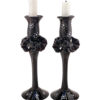 Set of 2 Black Hand Blown Glass Candle Holder, Hand Painted