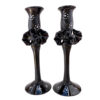 Set of 2 Black Hand Blown Glass Candle Holder, Hand Painted - Image 3