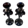 Set of 2 Black Hand Blown Glass Candle Holder, Hand Painted - Image 4