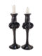 Set of 2 Black Hand Blown Glass Candle Holder, Hand Painted