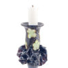 Set of 2 Black Hand Blown Glass Candle Holder, Hand Painted Flowers Item No G055 - Image 2