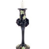 Set of 2 Black Hand Blown Glass Candle Holder, Hand Painted Flowers Item No G055 - Image 3