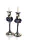 Set of 2 Black Hand Blown Glass Candle Holder, Hand Painted Flowers Item No G055