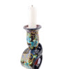 Set of 2 Black Hand Blown Glass Candle Holder, Hand Painted Turquoise Flowers Item No G056 - Image 2