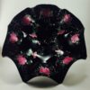 Hand Blown Glass Large Dish, Centerpiece and Pink Hand Painted Flowers