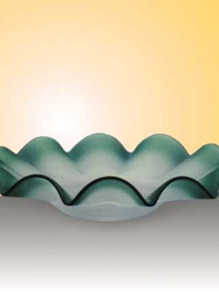 Set of 2  Emerald Green Rippled Edge Hand Blown Glass Candy Dish