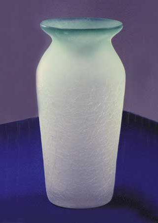 Set of 3 Emerald Green and White Small Hand Blown  Crackle Glass Vase