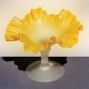 Set of 2 Yellow Opaque Rippled Edge Hand Blown Glass Candy Dish