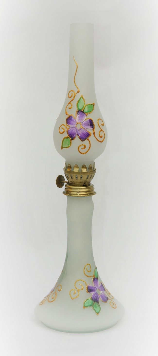 Hand Blown Glass, Purple Hand Painted Opaque Finish  Oil Lamp, Item No. OL103