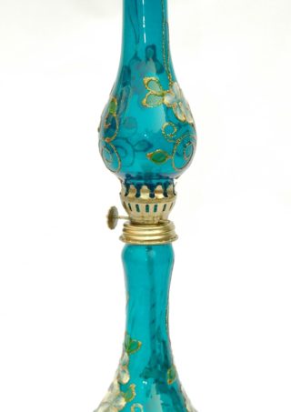 Hand Blown Glass,Blue Jade Hand Painted Oil Lamp, Item No. OL104
