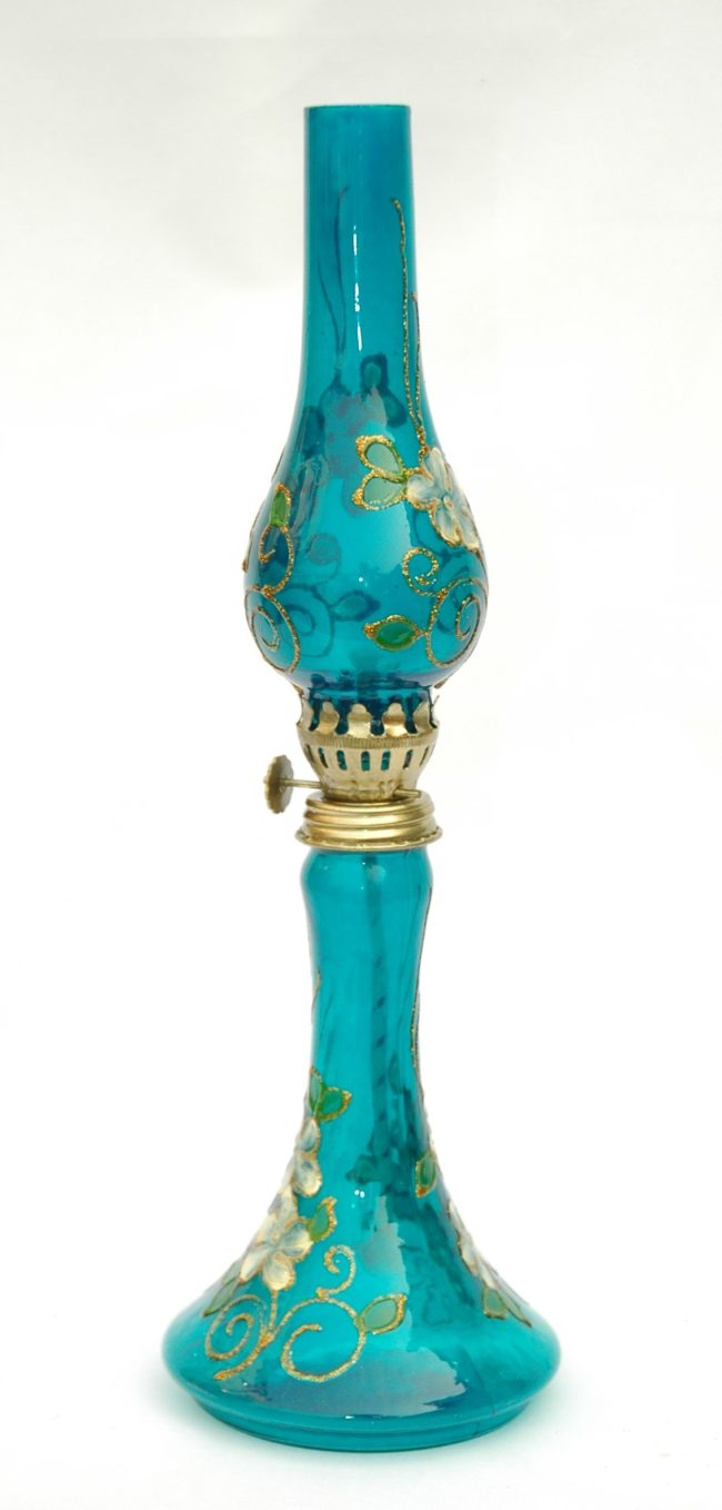 Hand Blown Glass,Blue Jade Hand Painted Oil Lamp, Item No. OL104