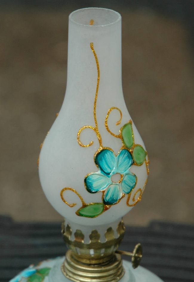 Hand Blown Glass, Turquoise Hand Painted Opaque Finish  Oil Lamp, Item No. OL105 - Image 4