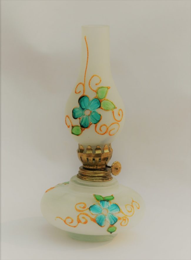 Hand Blown Glass, Turquoise Hand Painted Opaque Finish  Oil Lamp, Item No. OL105 - Image 3
