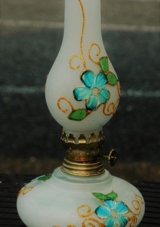 Hand Blown Glass, Turquoise Hand Painted Opaque Finish  Oil Lamp, Item No. OL105