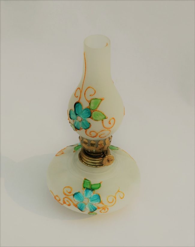 Hand Blown Glass, Turquoise Hand Painted Opaque Finish  Oil Lamp, Item No. OL105 - Image 2
