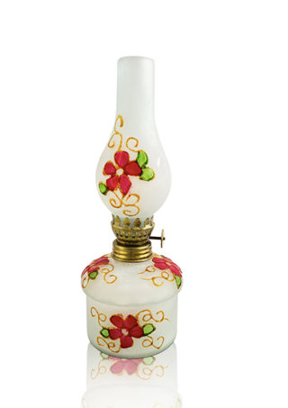 Hand Blown Glass Oil Lamp Red Hand Painted Opaque Finish, Item No OL109
