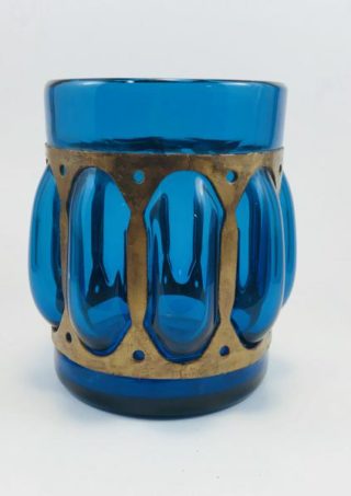 Wrought Rustic Iron and Blue Hand Blown Glass Vase or Candle Holder