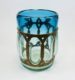 Wrought Rustic Iron and Light Blue Hand Blown Glass Vase or Candle Holder