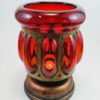Wrought Rustic Iron and Ruby Red Hand Blown Glass Candle Holder