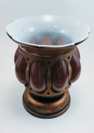 Wrought Rustic Iron, Purple and White Hand Blown Glass Candle Holder