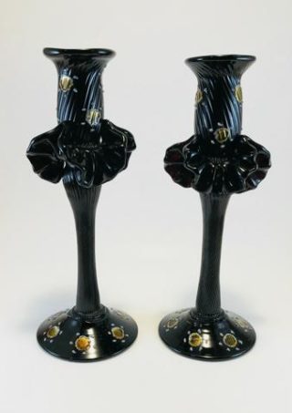 Set of 2 Hand Blown Glass Candle Holder, Hand Painted Item No G049
