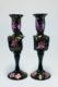Set of 2 Hand Blown Glass Candle Holder, Hot Pink Flowers Hand Painted Item No G051