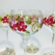 Set of 4 Turkish 17 Oz. Wine Glasses With Hand Painted Red Flowers
