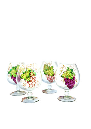Set of 4 Turkish Cognac or Wine Glasses With Hand Painted Grapes - Item No GW406