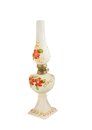 Hand Blown Glass Oil Lamp Red Hand Painted Opaque Finish, Item No OL108