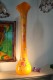 37″ Orange Hand Blown Glass Vase w/ Hand Painted Pink & White Flowers