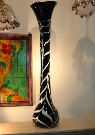 37″ Black and White Hand Blown Glass Vase