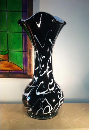 17" Black & White Hand Blown Glass Vase