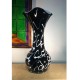 17" Black & White Hand Blown Glass Vase