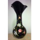 17" Black Hand Blown Vase With Pink and White Flowers