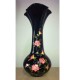 Black Hand Blown Glass Vase with Pink Flowers