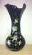 Black Hand Blown Glass Vase,Hand Painted White Flowers